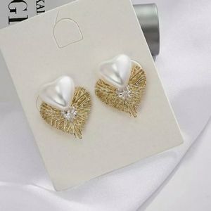 Gold & Faux Pearl Heart Earrings